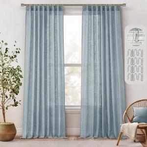 MIULEE Dusty Blue Linen Curtains 84 Inch Length 2 Panels for Bedroom Living Room, Pinch Pleated Soft Thick Linen Textured Window Drapes for Bedroom Living Room Semi Sheer Light Filtering Light Blue