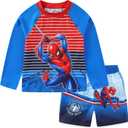 Marvel Spider-Man Boys UPF 50+ Rash Guard and Swim Trunks for Toddler and Big Kids (Blue) 4T