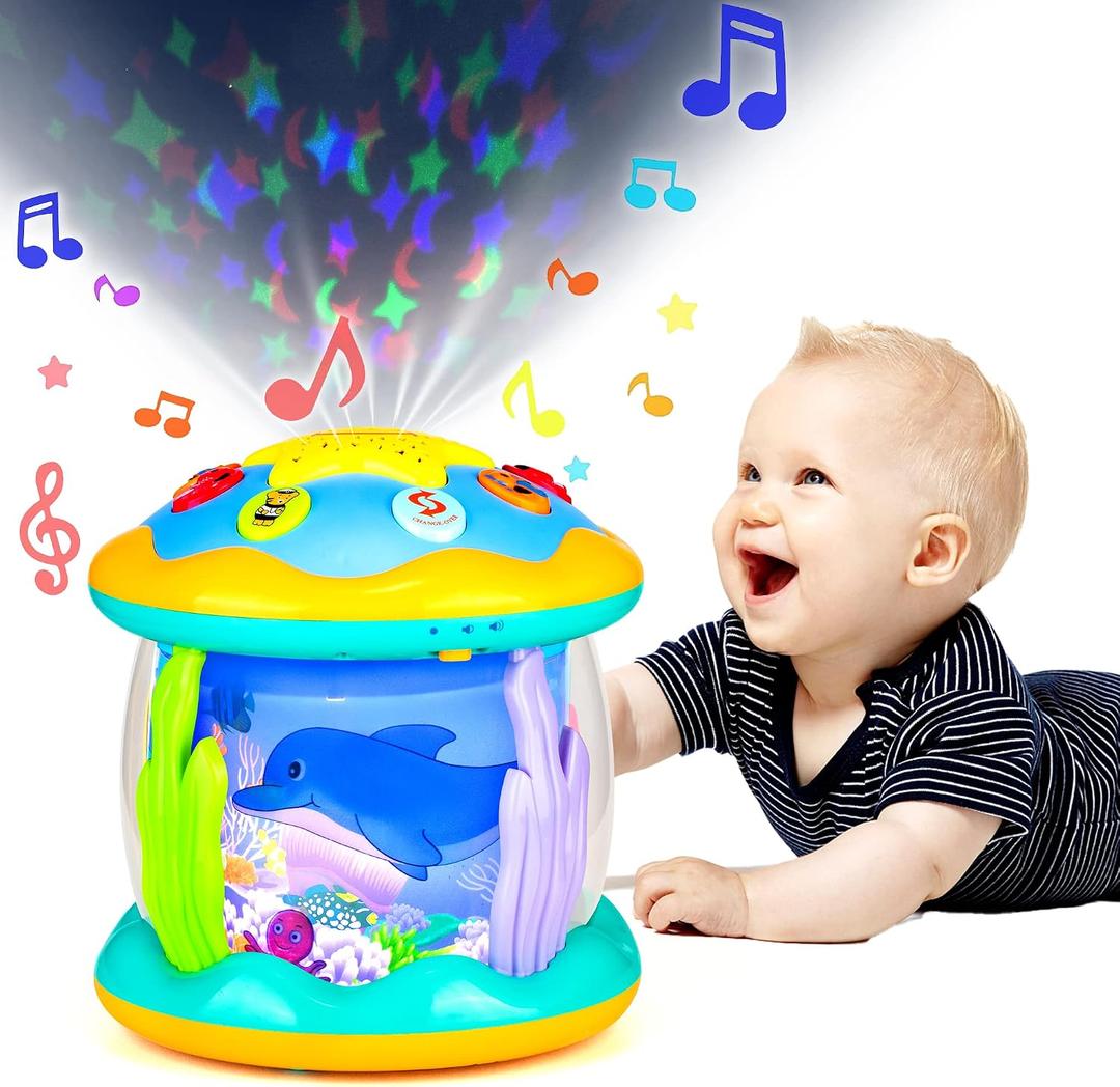 Baby Toys 6 to 12 Months Musical Light Up Tummy Time Infant Toys 3-6 7 8 9 12-18 Months Crawling Ocean Rotating Projector Baby Gifts for 1 2 3 Year Old Boy Girl Birthday Toddlers Kids, Medium, Small