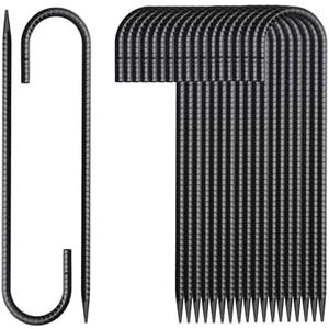 MSWY Rebar Stakes 12 Inch 20 Pack J Hook Ground Stakes Heavy Duty Chain Link Fence Stakes Galvanized Anchors Metal Tent Stakes for Wire Fencing Concrete Forming Trampolines Camping Canopies Shed Swing