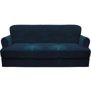 CUCRAF Cushion Sofa Cover 4 Piece Slipcovers, Soft Thick Velvet Couch Cover for Living Room, Washable High Stretch Furniture Protector with 3 Cushion Sofas Slipcover, (XL, Peacock Blue)