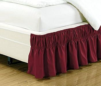 Fancy Collection Easy Fit Bed Ruffle wrap Around Elastic Bed Skirt with 17" Drop New Easy Install Solid Color New (Queen/ King, Burgundy)
