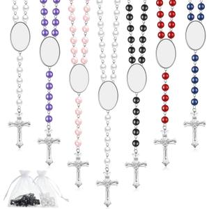 Taiyin 6 Sets Sublimation Blank Rosary Colorful Prayer Beads Heat Transfer Rosary Necklace Printable Sublimation Necklace with Organza Bags for Women Men Baptism DIY Memorial Gifts Making