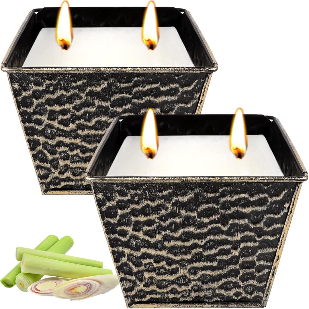 Citronella Candles Outdoor, Large 12oz 2-Pack Soy Wax Candles with Citronella Oil, 2 Wicks, 50-Hour Burn Time Each, Natural Outdoor Candles for Patio, Garden, Deck, Backyard and Summer Nights