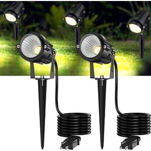 High Brightness 1000LM Outdoor Spot Lights for Yard, 3500K Warm White Spot Lights Outdoor with 4.9FT Electric Cord, 10W LED IP66 Waterproof Landscape Spotlights for Garden Tree Flag - 2 Pack