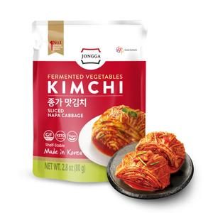Spicy Premium Fermented Kimchi Napa Cabbage [ FUN SIZE Pouch Pack of 8] - [Original] (Gluten Free / KETO / Vegan) | 0 Fat/ 0 Sugar/ 0 Cholesterol | Long Shelf Life | Perfect for Ramen & Stir-Fries - JONGGA, Best Before 03 August 2026 