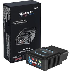 Vgate vLinker FS Bluetooth FORS-can 0BD2 Adapter for-d Fixd Car Diagnostic Tool OBD2 Scanner Bluetooth MS-CAN Work for iOS, Android & Windows, Black