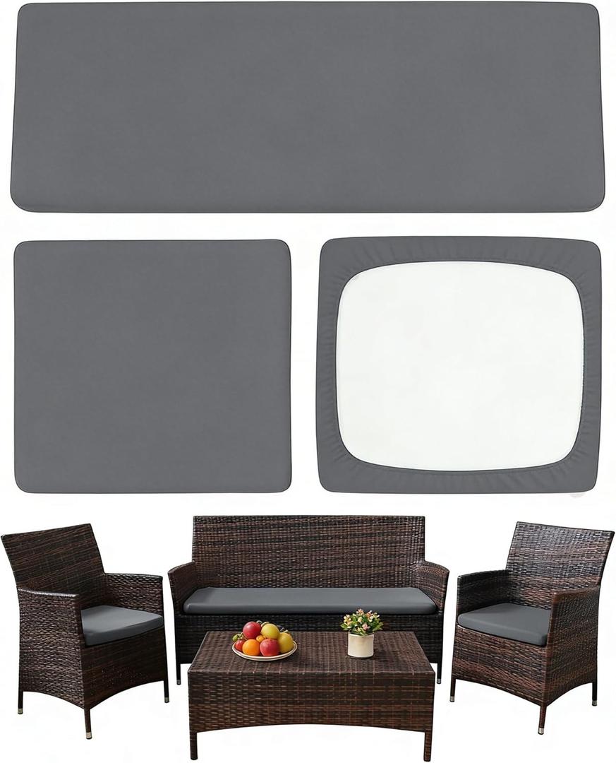 3 Pieces Outdoor Cushion Covers Stretch Patio Seat Slipcovers | Waterproof Sofa Cushion Cover Set Replacement for Wicker Furniture, Bench & Seat Cushions, Cover Only, Grey