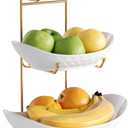 Fruit Bowl Basket for Kitchen Counter Ceramic Decrative Serving Bowl, 3 Tier Kitchen Decor Organizers and Storage for Farmhouse Snack Breads Dessert Cake Tray for Party Wedding,Gold White