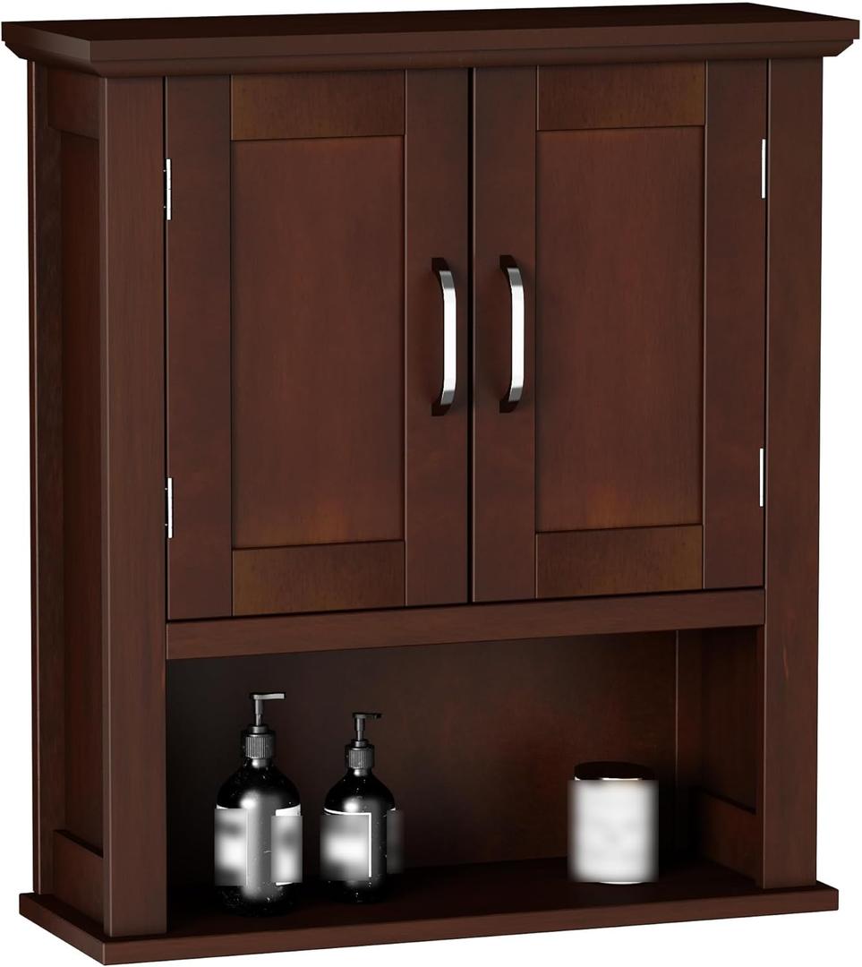 ChooChoo Wood Wall Cabinet with Doors, Medicine Cabinet with Adjustable Shelves Over The Toilet, Rustic Cabinet Wall Mounted for Bathroom, Kitchen, Living Room, Dark Cherry, 21.6 inches x 24 inches x 7.5 inches