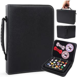 Funcolor Pin Trading Books for Collector: 6-Page Detachable Black Portable PU Leather Enamel Pins Display Album Case for Storage - Handle Travel Pin Folio Bags Holder for Collection