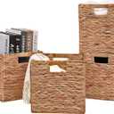 Wicker Storage Cubes 11.2x11.2x11.2inch Cube Baskets Set of 4 Pcs,Collapsible Water Hyacinth Baskets,Handwoven Storage Baskets for Shelves,Kitchen or Outdoor