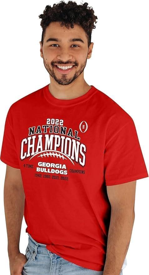 Blue 84 Men's NCAA Officially Licensed Georgia Bulldogs National Champs T-Shirt 2022-2023 Laces Red
