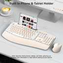 Wireless Keyboard and Mouse Combo, 2.4G Full Size Wave Keys Ergonomic Keyboard with Wrist Rest, Phone Holder, 3-Level DPI Wireless Silent Mouse with 6-Buttons, for Windows (Milk Tea-A)