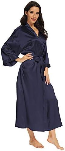 MizzGenio Women's Long Silk Robes Lightweight Long Satin Robes Full Length Sleepwear Dressing Gown S/M