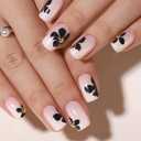 5 x RTKHFZE Press on Nails Short - Square Press On Nails,with Designs Fake Nail Glue on Nails,Natural Fit Reusable Stick On Nails in 16 Sizes - 32 Soft Gel False Nails Kit,Black Flower