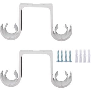 Double Curtain Rod Brackets 2Pcs, Aluminum Alloy Ceiling Mounted, White