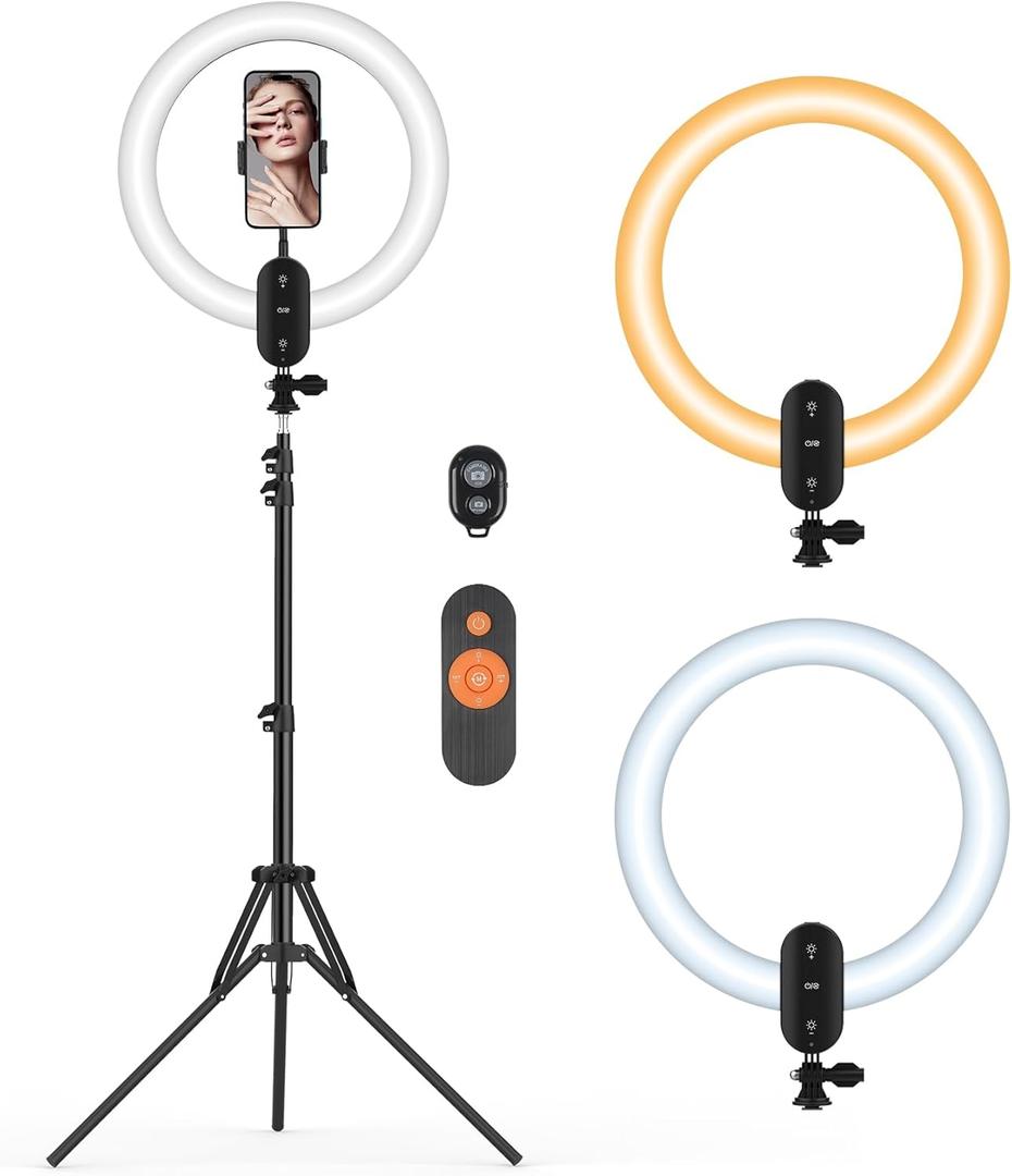 12 inch Ring Light with Stand 2800mAh Rechargeable, LED Circle Selfie Cordless Ringlight with 63" Tripod/Phone Holder/Remote for Makeup Live/Video Recording/Tiktok/YouTube/Podcasting/Vlogging