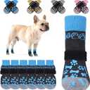 KOOLTAIL Anti Slip Dog Socks to Prevent Licking and Slipping, Winter Warm Pet Shoes Booties for Hardwood Floors, Adjustable Extra-Thick Grip Dog Boots & Paw Protectors for Small Medium Large Senior,S (Blue)
