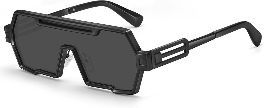 Dollger Retro Steampunk Sunglasses Men Trendy One Piece Irregular Metal Sunglasses (A1:black)