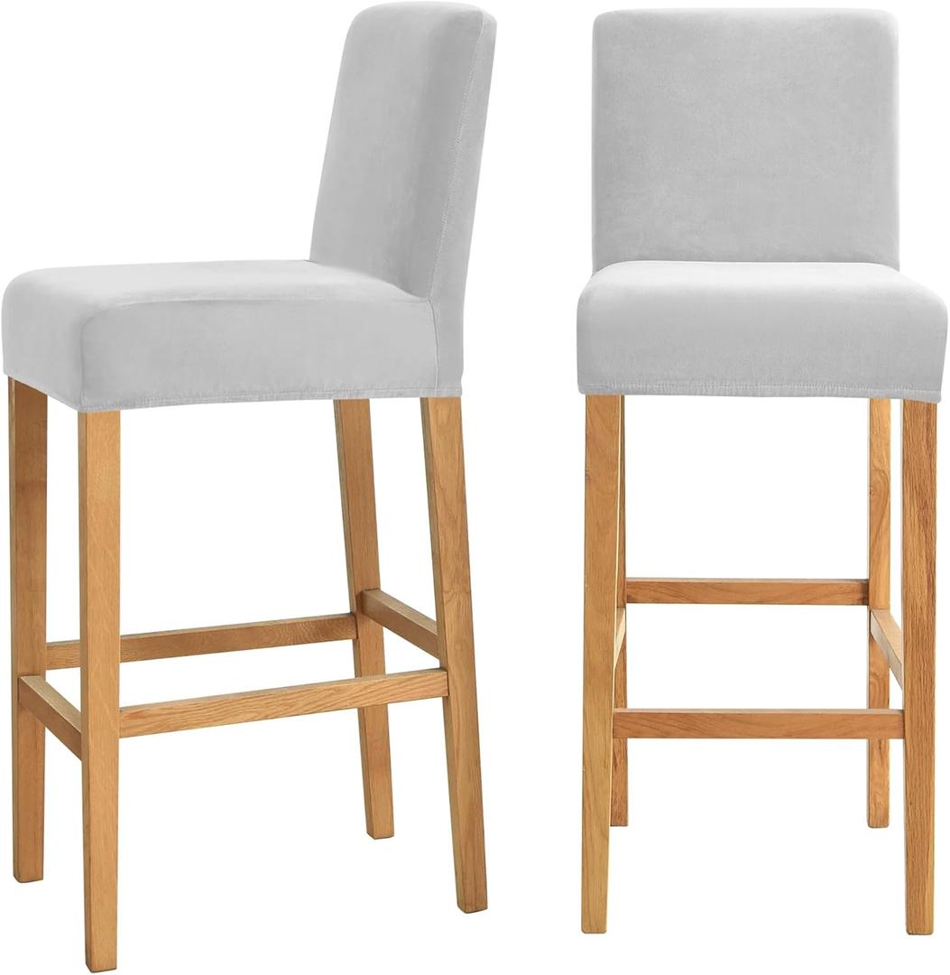 Velvet Chair Covers for Pub Chairs,Counter Stool Slipcovers, Stretch Bar Stool Chair Covers Pack of 2 (Sliver)
