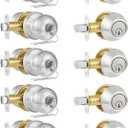 5 Pack Entry Door Lock and Single Cylinder Deadbolt Combo Set, Keyed Alike Satin Nickel Exterior Door Knobs with Lock&Keys, Round Ball Door Locksets with Deadbolt for Entrance and Front Door