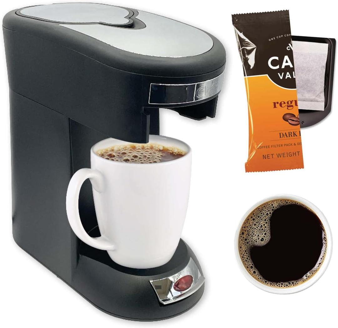 Caf Valet Single Serve Coffee Maker, Brews 10 Ounces of Coffee or Hot Water, Compatible with Caf Valet Coffee Packs