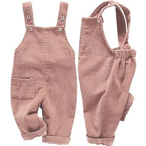 Mornyray Toddler Boy Girl Soft Corduroy Suspender Pants Kids Overalls Loose Retro Adjustable button overalls (3T, Pink)