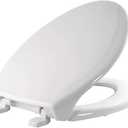 Bemis White Elongated Plastic Toilet Seat with Cover (Model 1B5109227A) – Easy-Clean Quick-Release Hinges