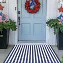 CAINANEL Blue and White Striped Rug 4th of July Door Mat Summer Front Porch Rug Independence Day Welcome Doormats for Farmhouse Entrance Porch Outdoors Decor(Blue and White, 24'' x 35'')