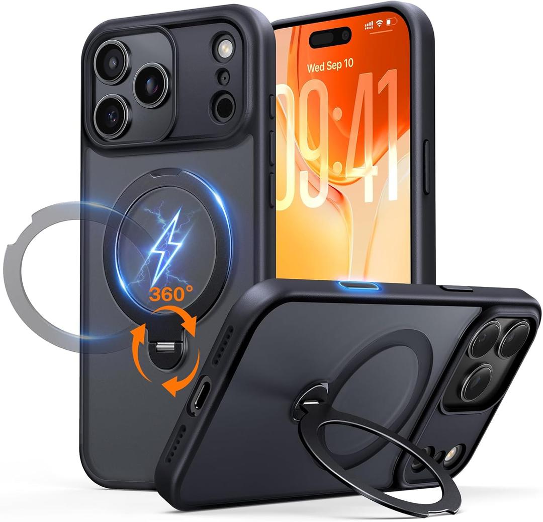 for iPhone 17 Pro Case: with 360 Spin Magnetic Stand, Camera Control Button, Fit for MagSafe, Military Drop Protection, Protective Slim Phone Cover for 17Pro with Ring Kickstand, 6.3", Black
