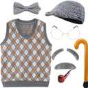 EBYTOP Kids 100 Days of School Old Man Halloween Costume Dress up Outfit Accessories (Black, S)