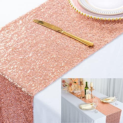 ShinyBeauty Rose Gold Sequin Table Runner 12''x108 Table Runner for Party Rose Gold Wedding Table Runner Glitter Table Runner for Baby Shower Birthday Bridal Shower Table Decor
