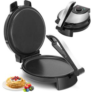 10inch Roti Maker Machine, Non-stick Electric Tortilla Maker with Adjustable Temperature Control and Removable Handle, Press to make Roti, Crepe, Chapati, Tortillera AC 110V 50/60Hz 1200W