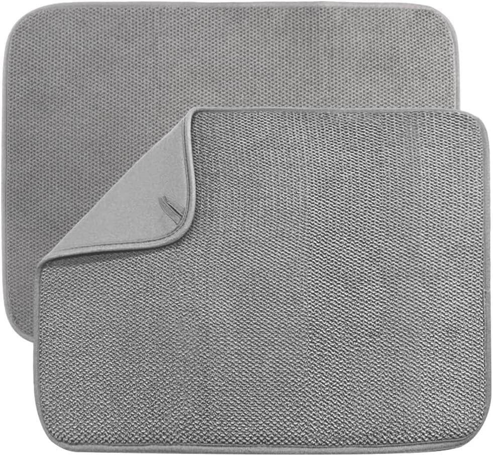 2 Pack Microfiber Dish Drying Mat,Absorbent Dish Drainer Kitchen Counter,Super Absorbent Dish Drying Pads 2015 Inch Grey