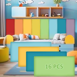 Hahafelt 16 Pack Wall Padding for Playroom Peel and Stick Headboard 15.75" x 7.87" x 1.18" 3D Anti Collision Upholstered Wall Panels Self Adhesive Headboard Panel for Protection (Rainbow Colors)
