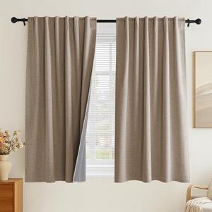 PONY DANCE Linen 100% Blackout Curtains 63 inches Long for Bedroom Living Room Darkening Full Black Out Rod Pocket Back Tab Textured Thermal Insulated Window Curtain Drapes, 2 Panels Set, Linen/Burlap