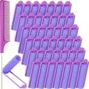 Syhood 43 Pcs Foam Sponge Hair Rollers Women 0.59 Inch Soft Sleeping Curlers Flexible Sponge Curler Tool and Rat Tail Comb for Hair Styling Hairdressing Overnight Curl and Volume(Purple)