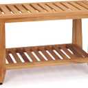 Teak Shower Bench, 30'' Heavy Duty Teak Wood Bathroom Seat, Water-Resistant Spa Bath Stool with Non-Slip Rubber Feet and Storage for Inside Shower and Outdoor Use, 350 lbs Capacity