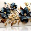 Qenundme Large Flower Canvas Wall Art for Living Room Bedroom Home Office Print Painting Gold and Dark Blue Floral Botanical Picture Modern Artwork Flower Prints 24x48In Framed (48L" x 24W")