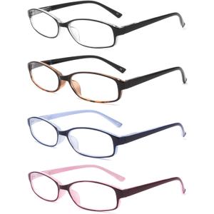 IVNUOYI 4 Pack Reading Glasses Blue Light Blocking with Spring Hinges, Colors Lightweight Readers for Women, Anti Glare UV Computer Eyeglasses 1.0