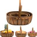 Lawei 3 Pack Wooden Bread Baskets, Wood Chip Picnic Basket with Handles, Handmade Woven Fruits Vegetable Storage Serving Basket Holder, Gift Packing Woven Basket, Flower Girl Baskets for Wedding