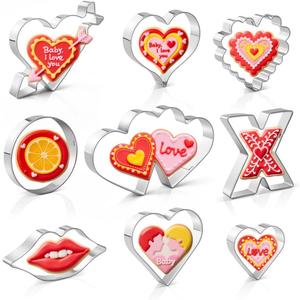 Heart Cookie Cutter Set, Valentines Day Cookie Cutters 9 Pieces, Stainless Steel Metal Heart Shapes Cookie Cutters Molds for Valentine Anniversary