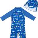 upandfast Baby/Toddler Swimsuit UPF 50+ Sun Protection One Piece Zipper Bathing Suit with Sun Hat Infant Beach Swimwear (3-6 Months, Blue Shark(ls))