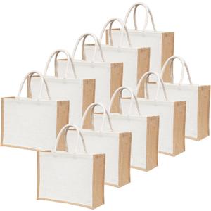 Yogi's Gift - Paquete de 10 bolsas de arpillera de yute blanco con asas, bolsas de regalo reutilizables naturales ecolgicas y reutilizables para damas de honor, Yogi's Gift