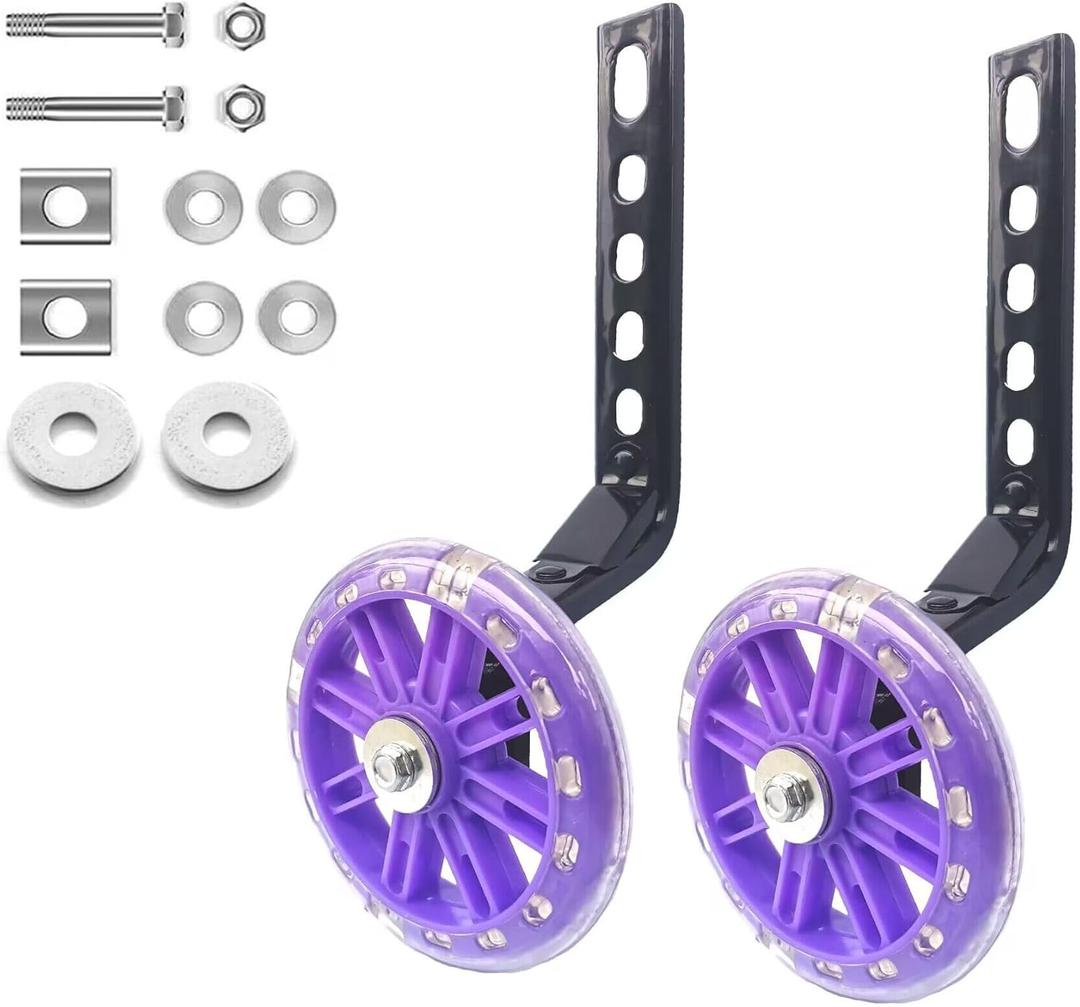 Mehome Flash Training Wheels for 12 14 16 18 20 Inch Kids BikeHeavy Duty Training Wheels are for Single Speed Bicycle (Purple)