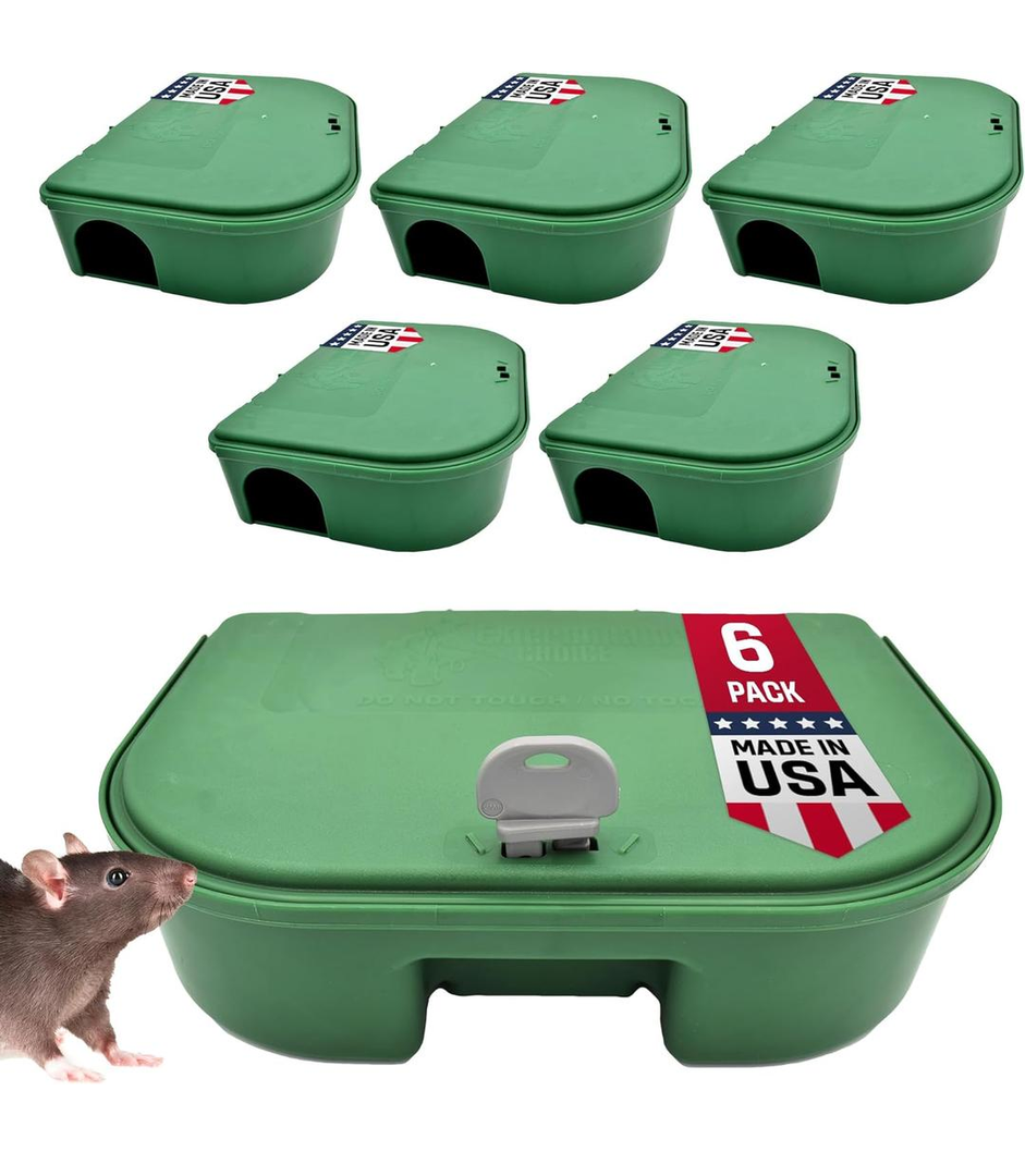 Exterminators Choice - 6 Pack Rat Bait Station Boxes with 1 Key - Heavy Duty Mouse Trap Poison Holder - Great for Catching Rats and Mice - Pest Control - Durable and Discreet