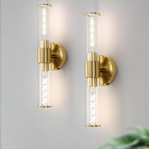 18" Wall Sconces Set of Two Hardwired Glass Gold Vanity Lights for Bathroom LED Wall Lights for Living Room Hallway (2 Pack)