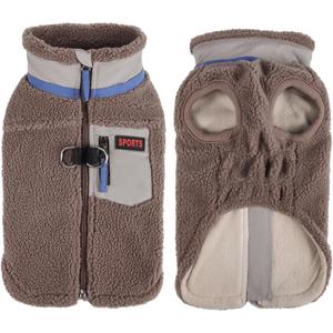 FEimaX Dog Winter Coat Fleece Lined Dog Jacket with High Collar&Zipper, Snowsuit for Small to Medium Dogs, Windproof Puppy Cold Weather Coats with D-Ring Leash, Doggie Vest Pet Snow Vest（Coffee, XXL）