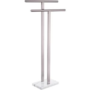 KOKOSIRI Towel Rack Free Standing Brushed Nickel 2-Tier Towel Holder for Bathroom Floor Stand with Heavy Marble Base Thicken Steady Design Stainless Steel THS0005-BR